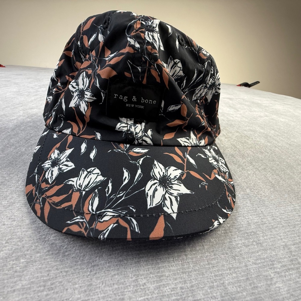 Rag & Bone Floral Baseball Cap Black Rust White Recycled Polyester Hat